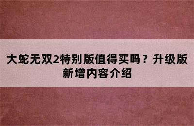 大蛇无双2特别版值得买吗？升级版新增内容介绍