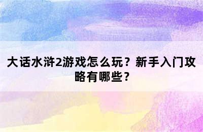 大话水浒2游戏怎么玩？新手入门攻略有哪些？