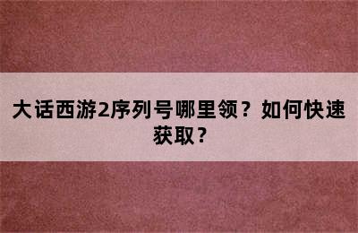 大话西游2序列号哪里领？如何快速获取？