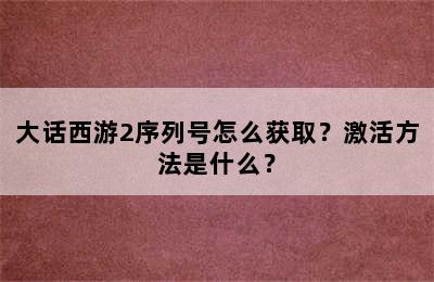 大话西游2序列号怎么获取？激活方法是什么？