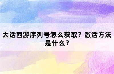 大话西游序列号怎么获取？激活方法是什么？