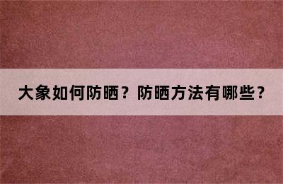 大象如何防晒？防晒方法有哪些？