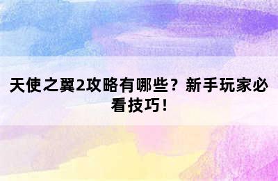 天使之翼2攻略有哪些？新手玩家必看技巧！