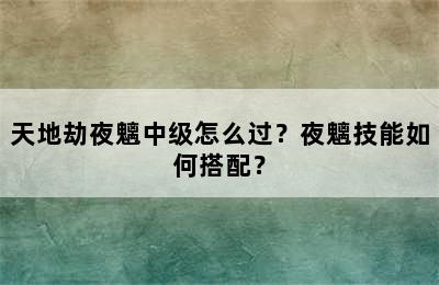 天地劫夜魑中级怎么过？夜魑技能如何搭配？