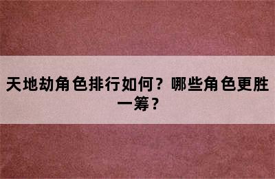 天地劫角色排行如何？哪些角色更胜一筹？