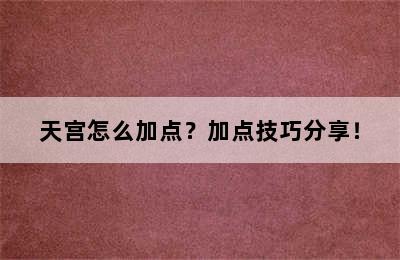 天宫怎么加点？加点技巧分享！