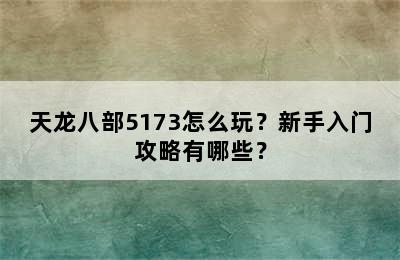 天龙八部5173怎么玩？新手入门攻略有哪些？