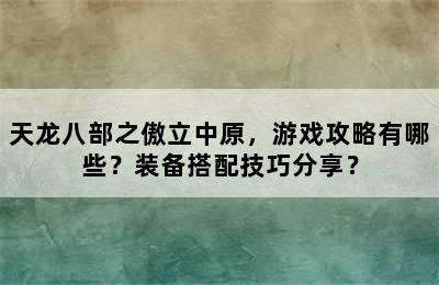 天龙八部之傲立中原，游戏攻略有哪些？装备搭配技巧分享？