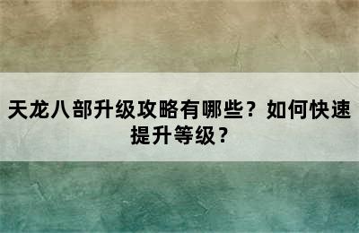 天龙八部升级攻略有哪些？如何快速提升等级？