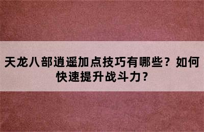 天龙八部逍遥加点技巧有哪些？如何快速提升战斗力？