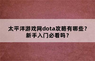 太平洋游戏网dota攻略有哪些？新手入门必看吗？