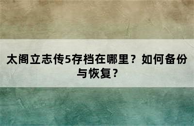 太阁立志传5存档在哪里？如何备份与恢复？