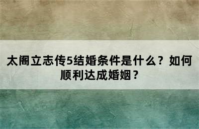 太阁立志传5结婚条件是什么？如何顺利达成婚姻？