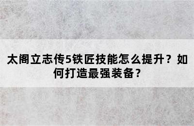 太阁立志传5铁匠技能怎么提升？如何打造最强装备？