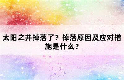 太阳之井掉落了？掉落原因及应对措施是什么？