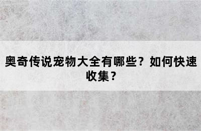 奥奇传说宠物大全有哪些？如何快速收集？