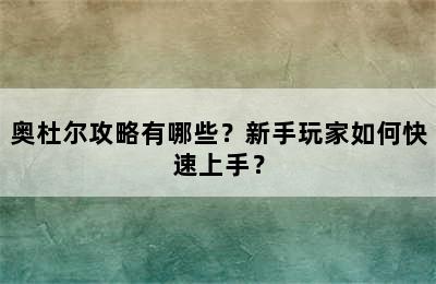 奥杜尔攻略有哪些？新手玩家如何快速上手？