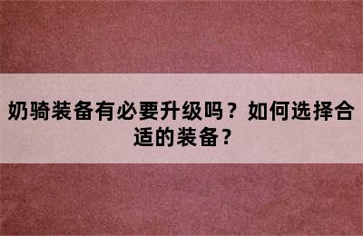 奶骑装备有必要升级吗？如何选择合适的装备？