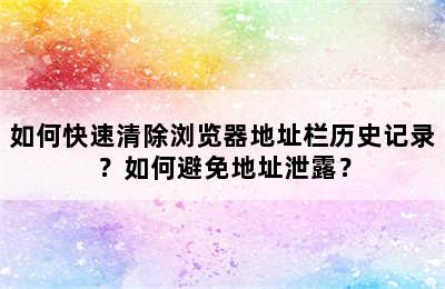 如何快速清除浏览器地址栏历史记录？如何避免地址泄露？