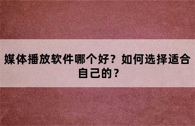 媒体播放软件哪个好？如何选择适合自己的？