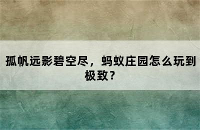 孤帆远影碧空尽，蚂蚁庄园怎么玩到极致？