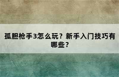 孤胆枪手3怎么玩？新手入门技巧有哪些？