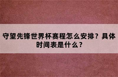 守望先锋世界杯赛程怎么安排？具体时间表是什么？