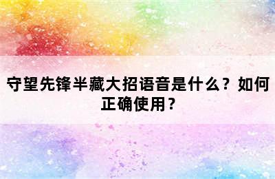 守望先锋半藏大招语音是什么？如何正确使用？