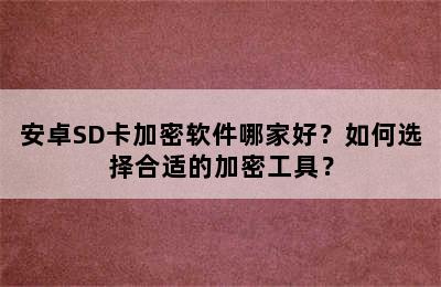 安卓SD卡加密软件哪家好？如何选择合适的加密工具？