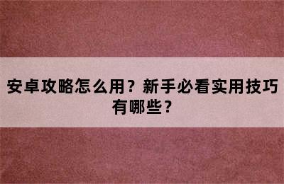 安卓攻略怎么用？新手必看实用技巧有哪些？