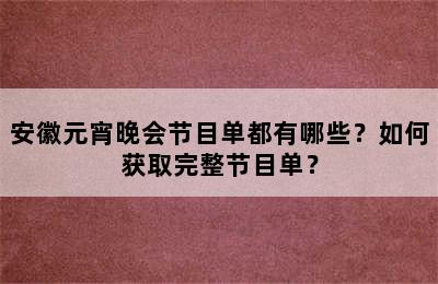 安徽元宵晚会节目单都有哪些？如何获取完整节目单？