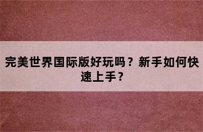 完美世界国际版好玩吗？新手如何快速上手？