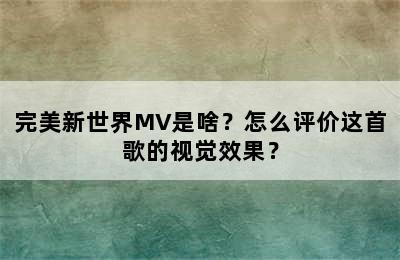 完美新世界MV是啥？怎么评价这首歌的视觉效果？