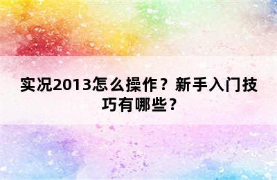 实况2013怎么操作？新手入门技巧有哪些？