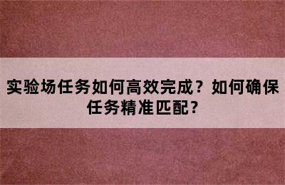 实验场任务如何高效完成？如何确保任务精准匹配？