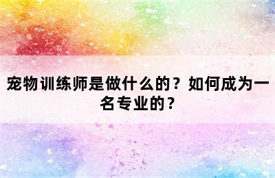 宠物训练师是做什么的？如何成为一名专业的？