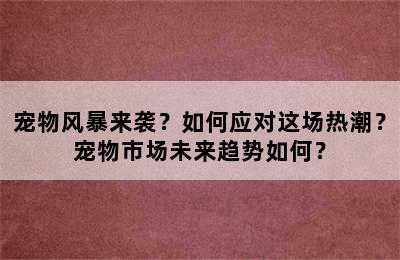 宠物风暴来袭？如何应对这场热潮？宠物市场未来趋势如何？