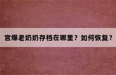 宫爆老奶奶存档在哪里？如何恢复？