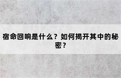 宿命回响是什么？如何揭开其中的秘密？