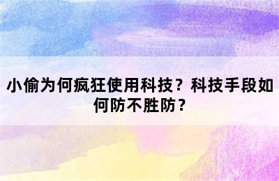 小偷为何疯狂使用科技？科技手段如何防不胜防？