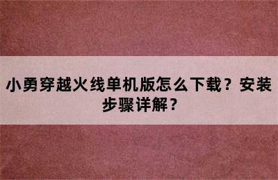 小勇穿越火线单机版怎么下载？安装步骤详解？