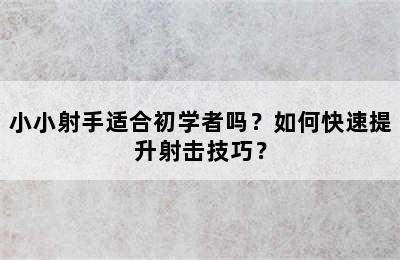 小小射手适合初学者吗？如何快速提升射击技巧？