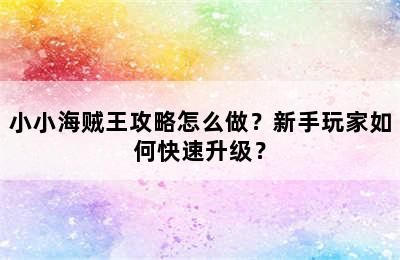 小小海贼王攻略怎么做？新手玩家如何快速升级？