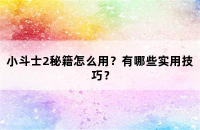 小斗士2秘籍怎么用？有哪些实用技巧？