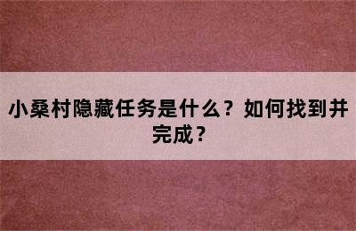 小桑村隐藏任务是什么？如何找到并完成？