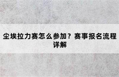 尘埃拉力赛怎么参加？赛事报名流程详解