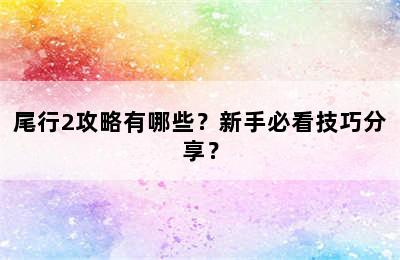 尾行2攻略有哪些？新手必看技巧分享？