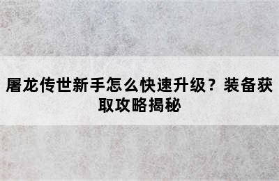 屠龙传世新手怎么快速升级？装备获取攻略揭秘