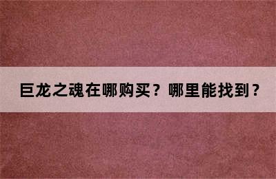 巨龙之魂在哪购买？哪里能找到？