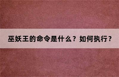 巫妖王的命令是什么？如何执行？